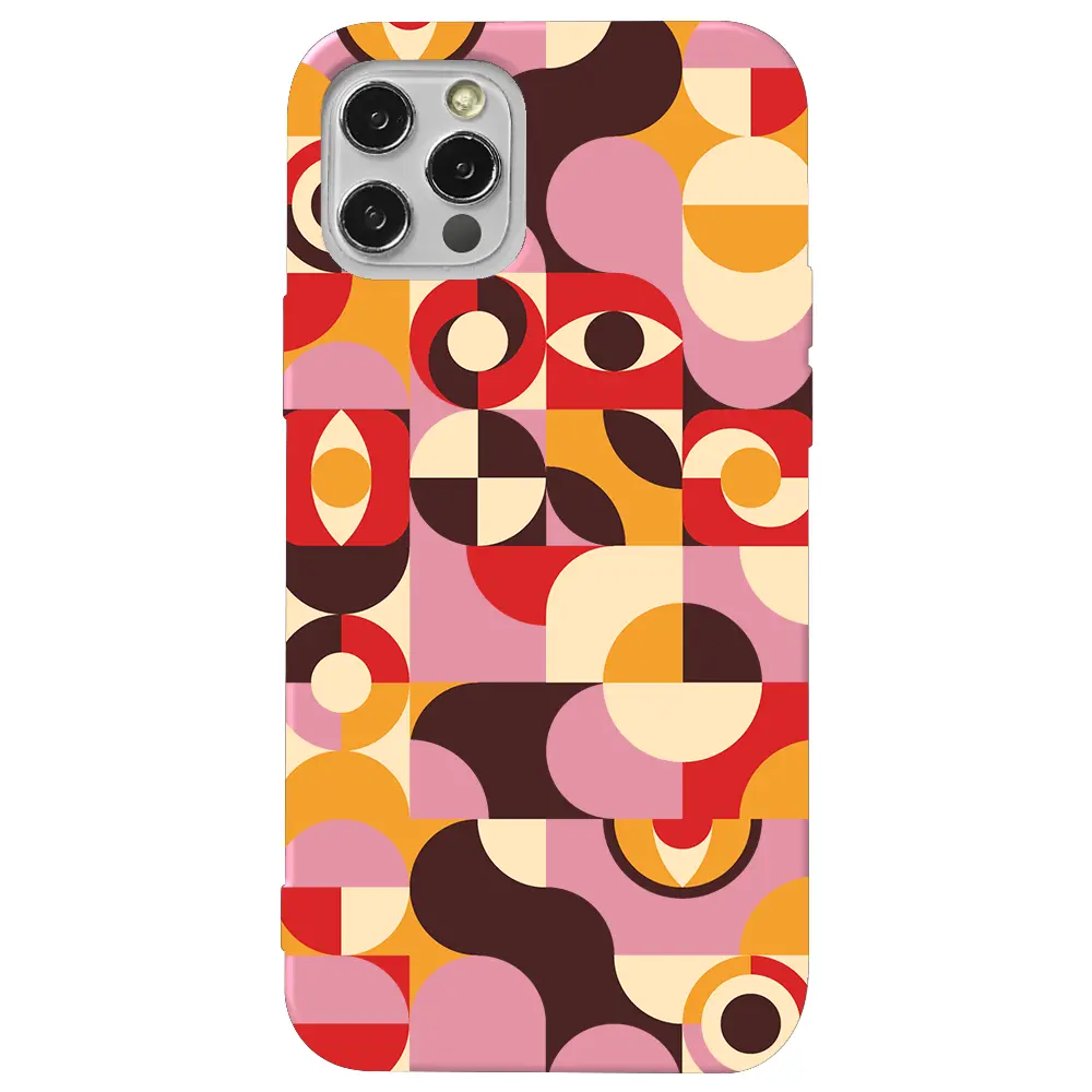 Apple iPhone 14 Pro Max Pembe Renkli Silikon Telefon Kılıfı - Abstract Desen 4
