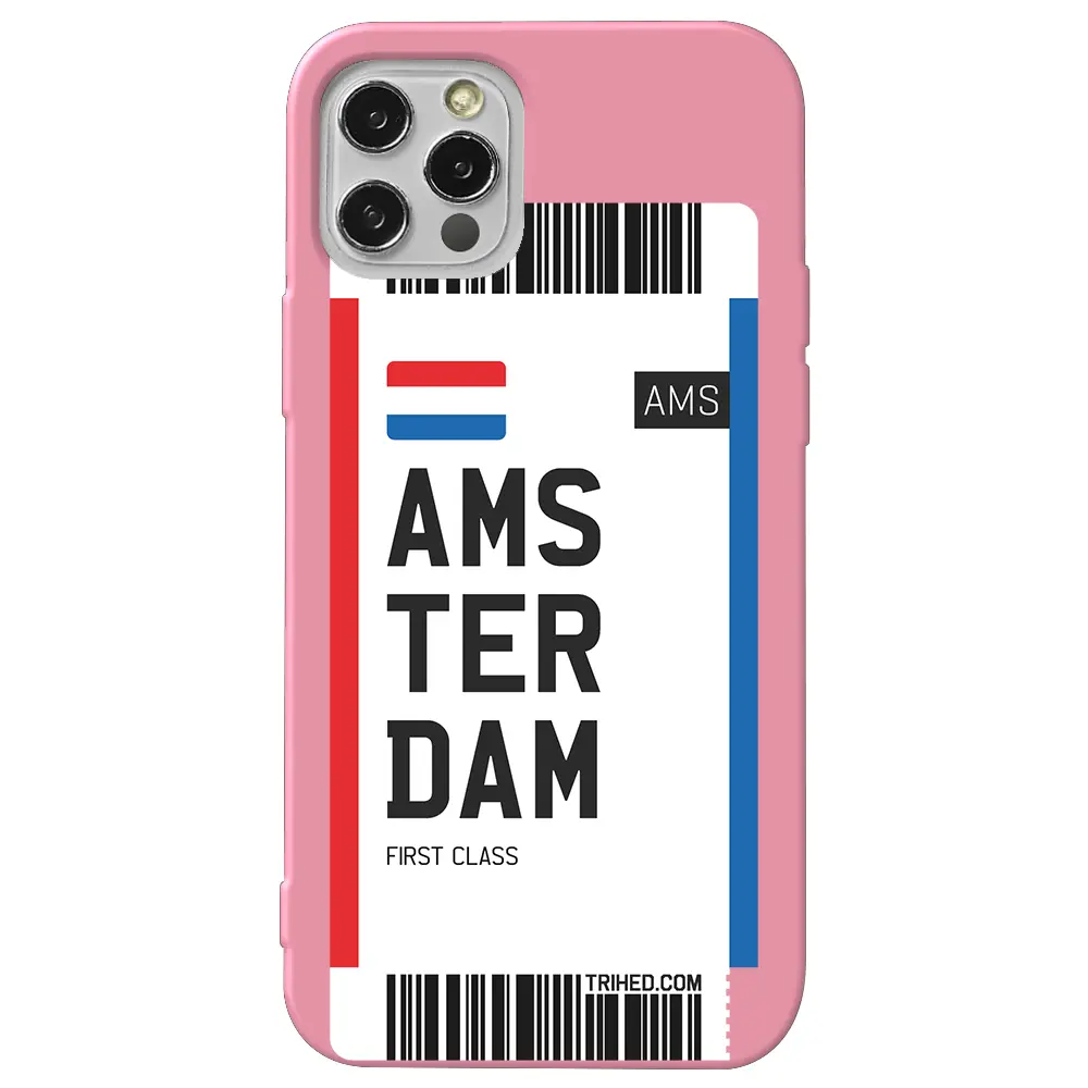 Apple iPhone 14 Pro Pembe Renkli Silikon Telefon Kılıfı - Amsterdam Bileti