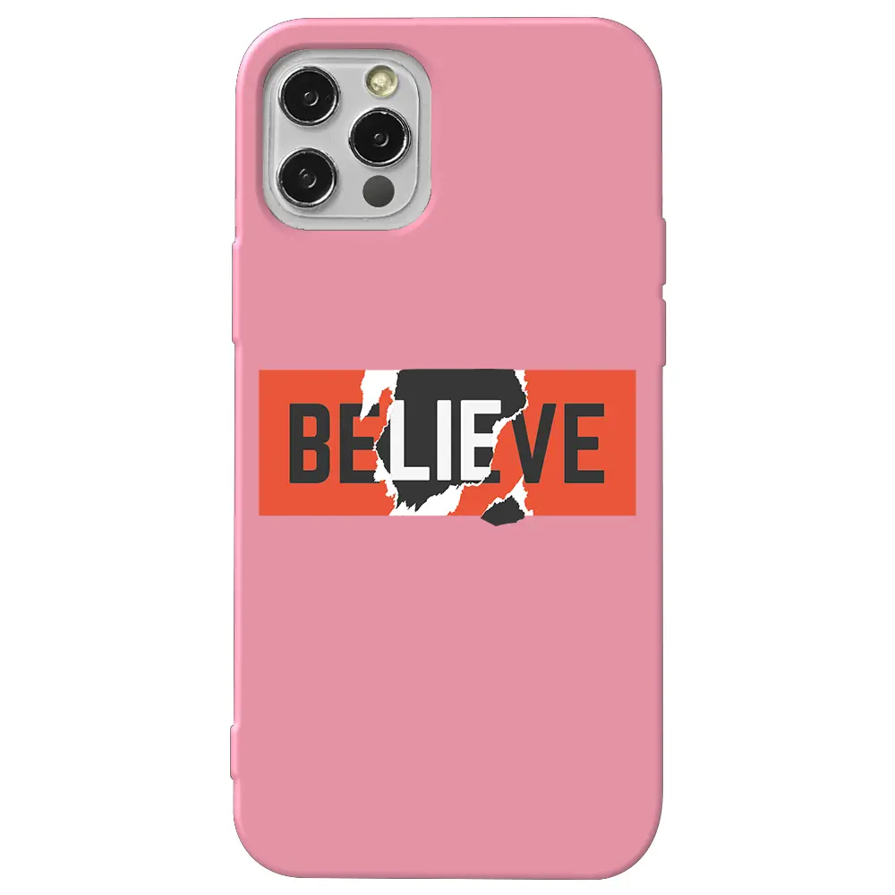Apple iPhone 14 Pro Pembe Renkli Silikon Telefon Kılıfı - Believe