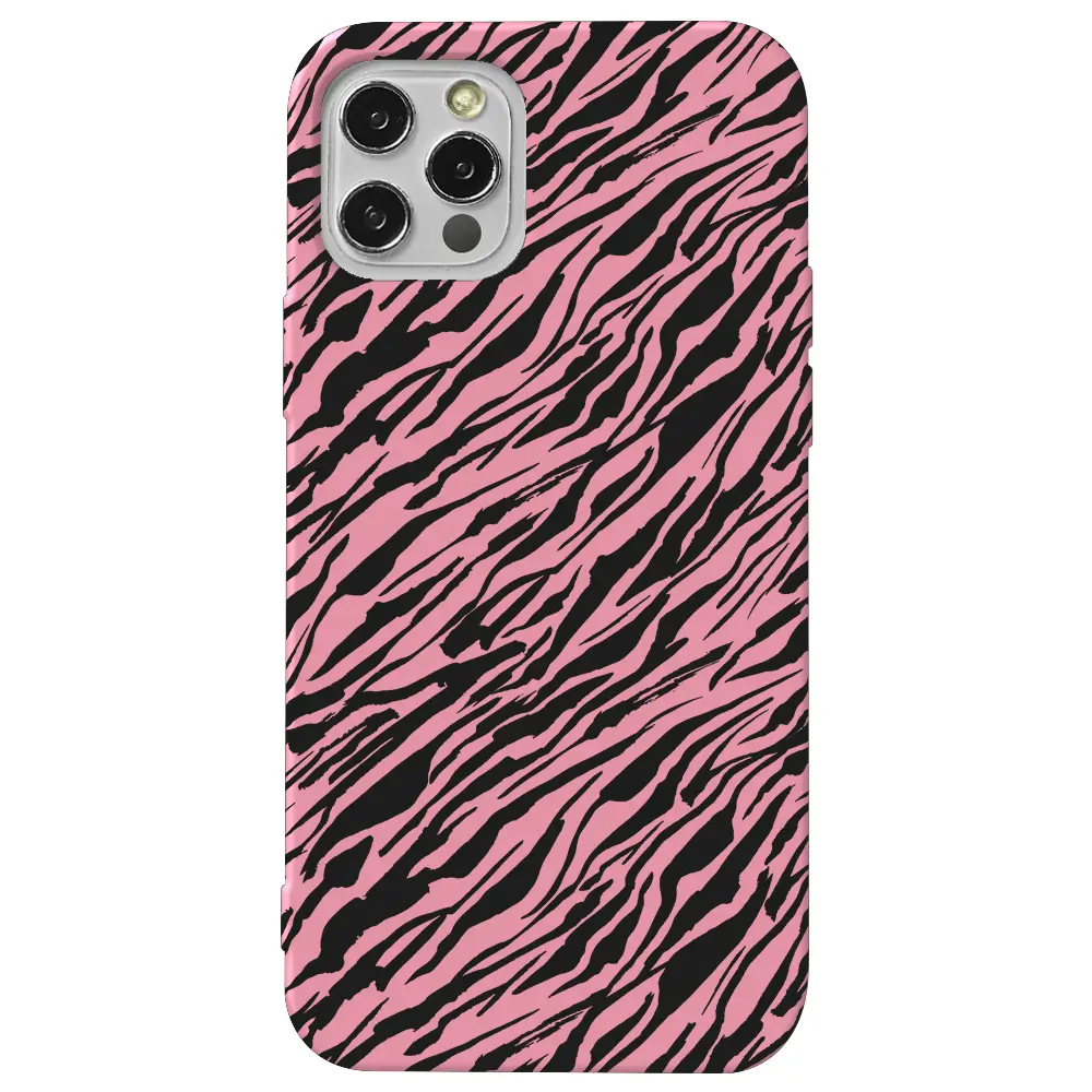 Apple iPhone 14 Pro Pembe Renkli Silikon Telefon Kılıfı - Capraz Zebra Siyah