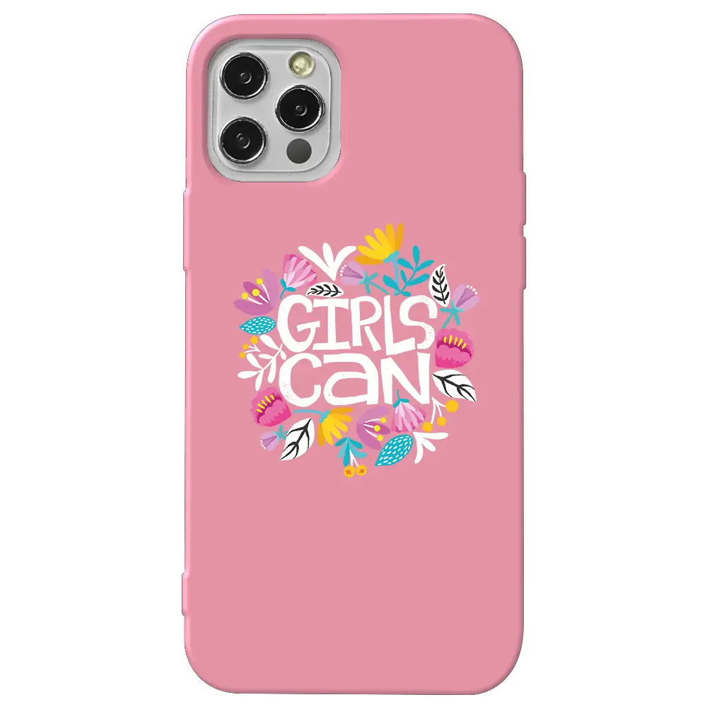 Apple iPhone 14 Pro Pembe Renkli Silikon Telefon Kılıfı - Girls Can