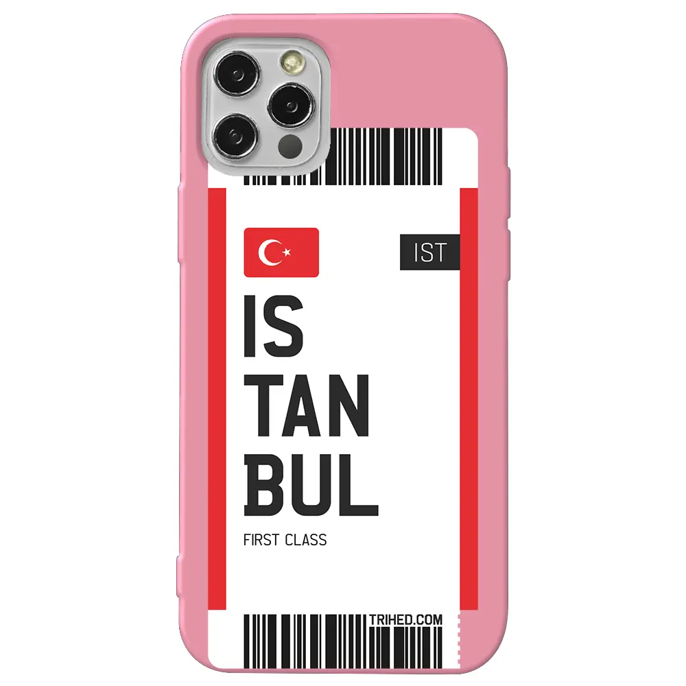 Apple iPhone 14 Pro Pembe Renkli Silikon Telefon Kılıfı - İstanbul Bileti