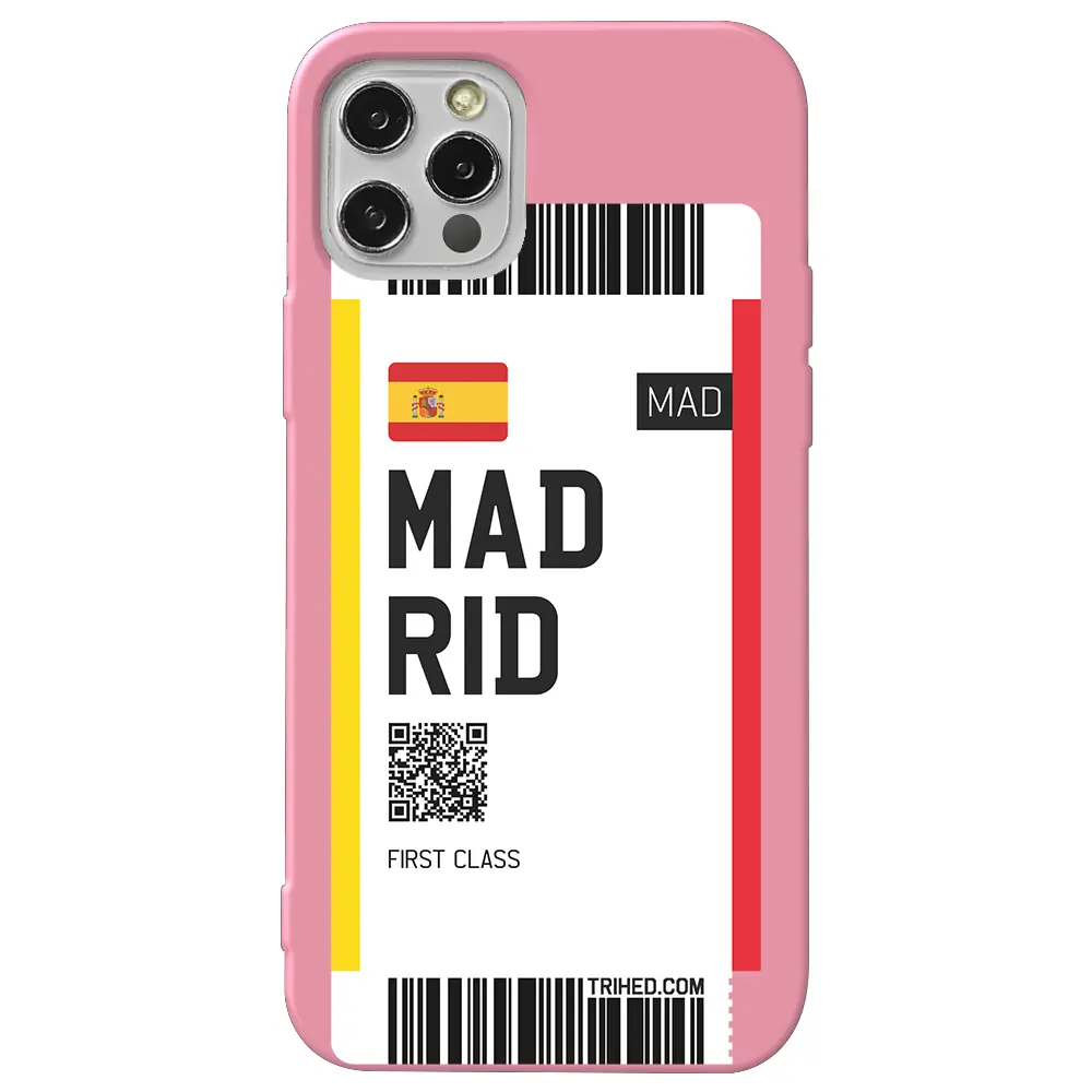 Apple iPhone 14 Pro Pembe Renkli Silikon Telefon Kılıfı - Madrid Bileti