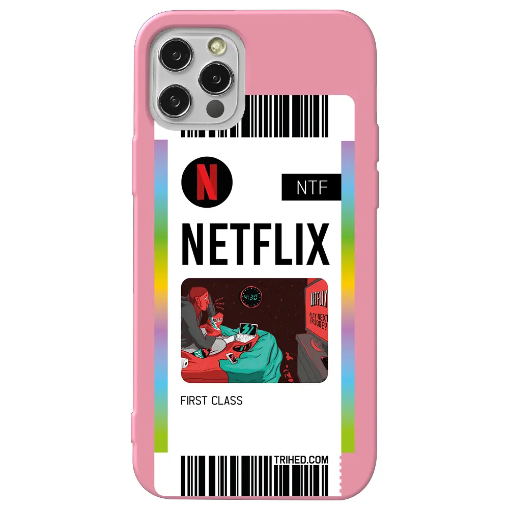 Apple iPhone 14 Pro Pembe Renkli Silikon Telefon Kılıfı - Netflix Bileti