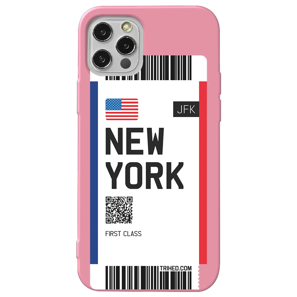 Apple iPhone 14 Pro Pembe Renkli Silikon Telefon Kılıfı - New York Bileti