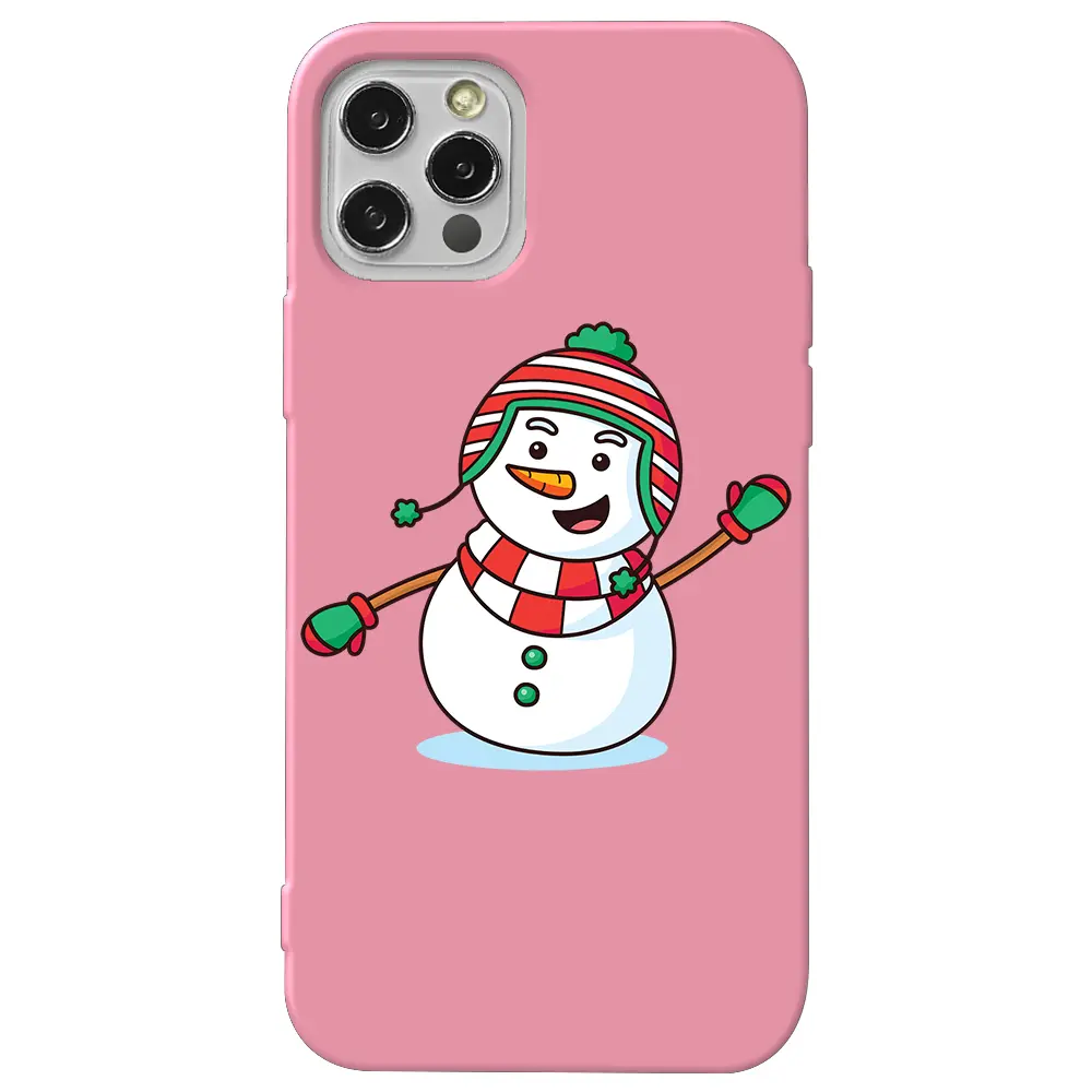 Apple iPhone 14 Pro Pembe Renkli Silikon Telefon Kılıfı - Snowman 2