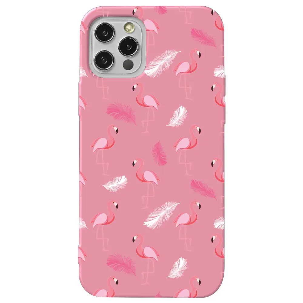 Apple iPhone 14 Pro Pembe Renkli Silikon Telefon Kılıfı - Tuy ve Flamingo