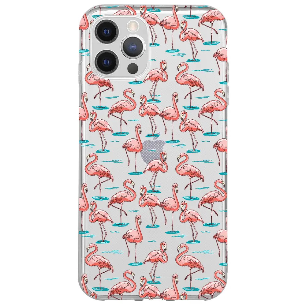 Apple iPhone 14 Pro Şeffaf Telefon Kılıfı - Flamingolar