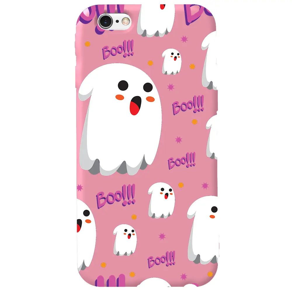 Apple iPhone 6 Pembe Renkli Silikon Telefon Kılıfı - Ghost Boo!