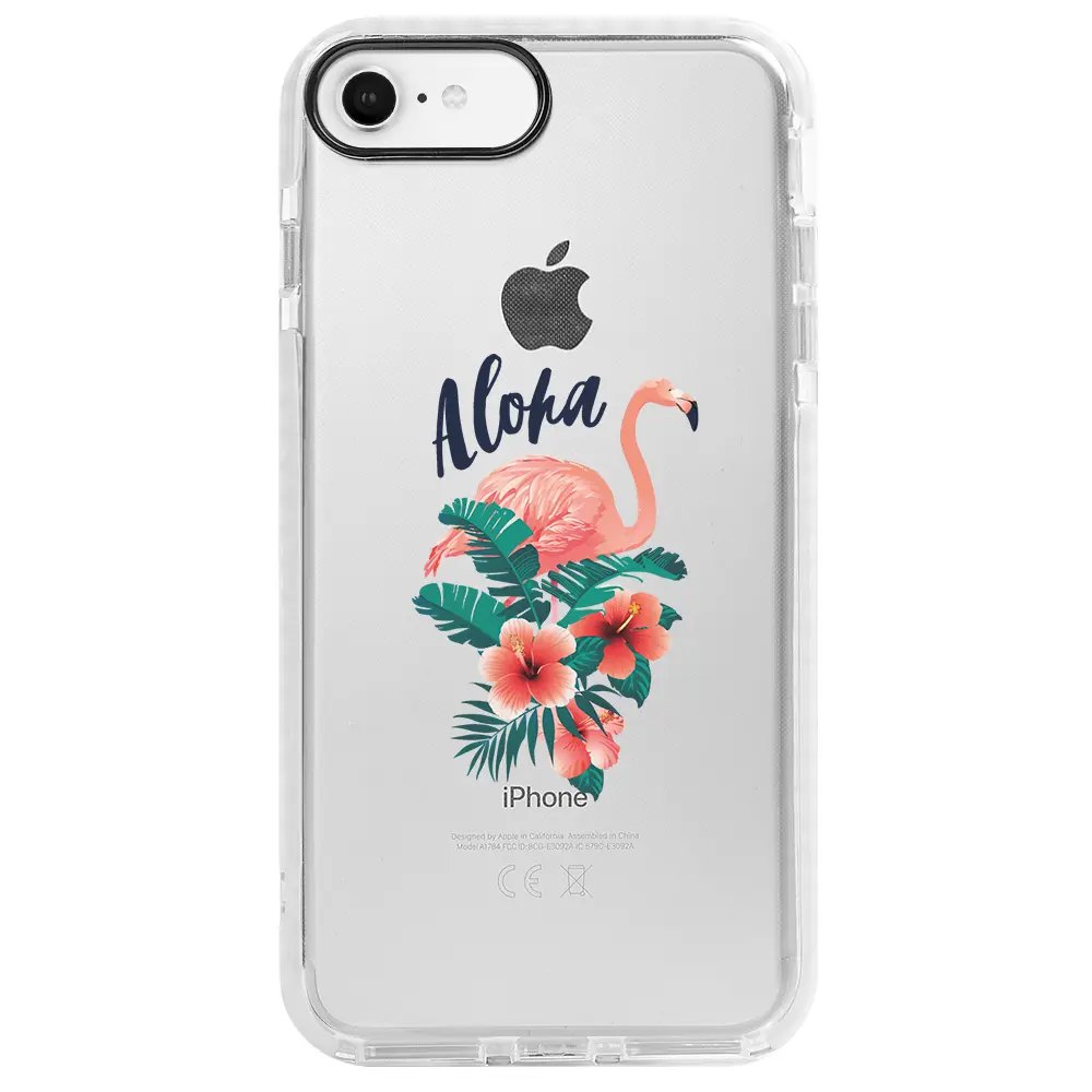 Apple iPhone 6S Beyaz Impact Premium Telefon Kılıfı - Aloha Flamingo