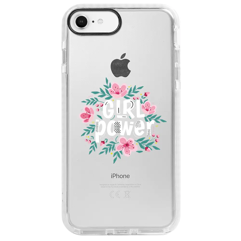 Apple iPhone 6S Beyaz Impact Premium Telefon Kılıfı - Çiçekli Girl Power