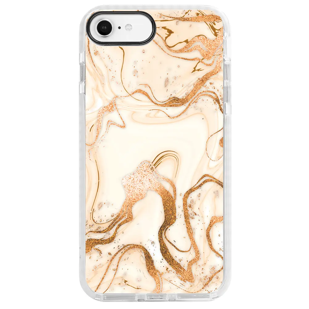 Apple iPhone 6S Beyaz Impact Premium Telefon Kılıfı - Gold Marble