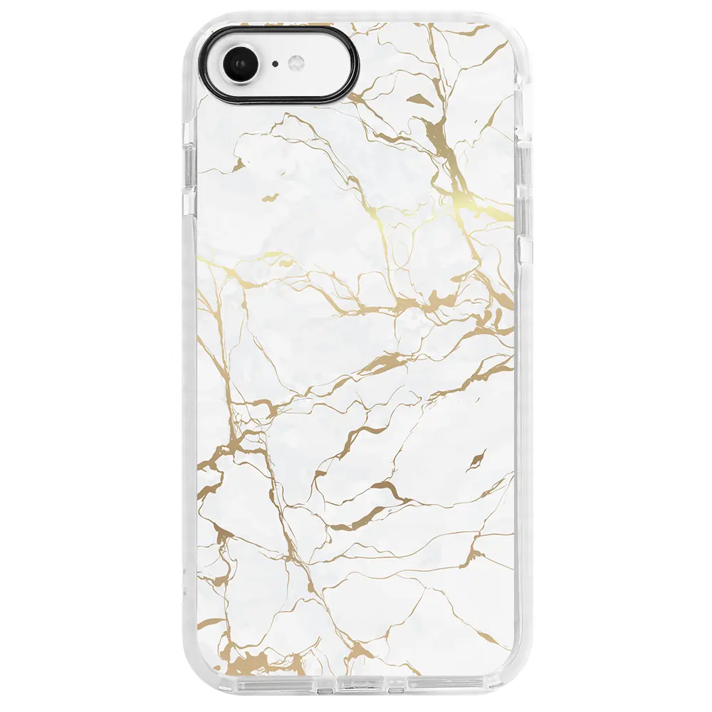 Apple iPhone 6S Beyaz Impact Premium Telefon Kılıfı - Gold Mermer