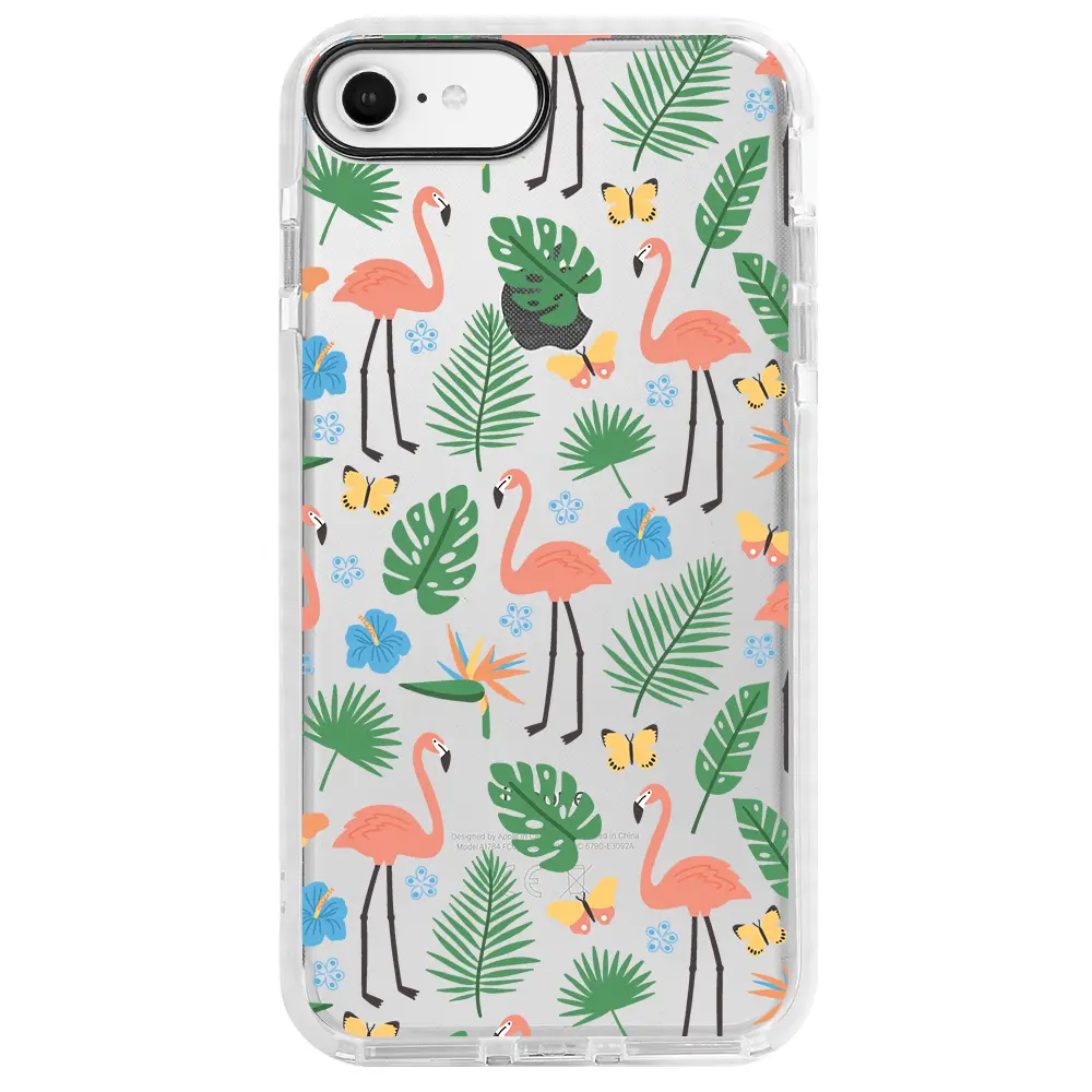 Apple iPhone 6S Beyaz Impact Premium Telefon Kılıfı - Tropik Flamingo