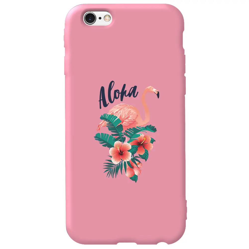 Apple iPhone 6S Pembe Renkli Silikon Telefon Kılıfı - Aloha Flamingo