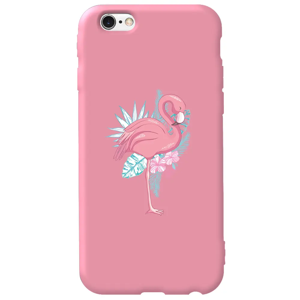 Apple iPhone 6S Pembe Renkli Silikon Telefon Kılıfı - Alone Flamingo