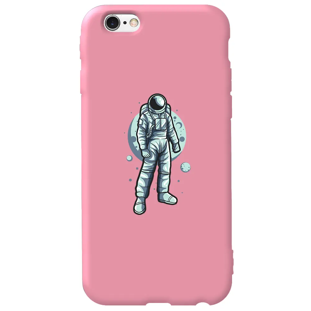 Apple iPhone 6S Pembe Renkli Silikon Telefon Kılıfı - Astronot