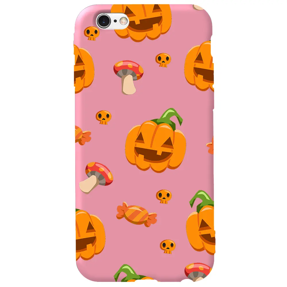 Apple iPhone 6S Pembe Renkli Silikon Telefon Kılıfı - Deadly Pumpkin
