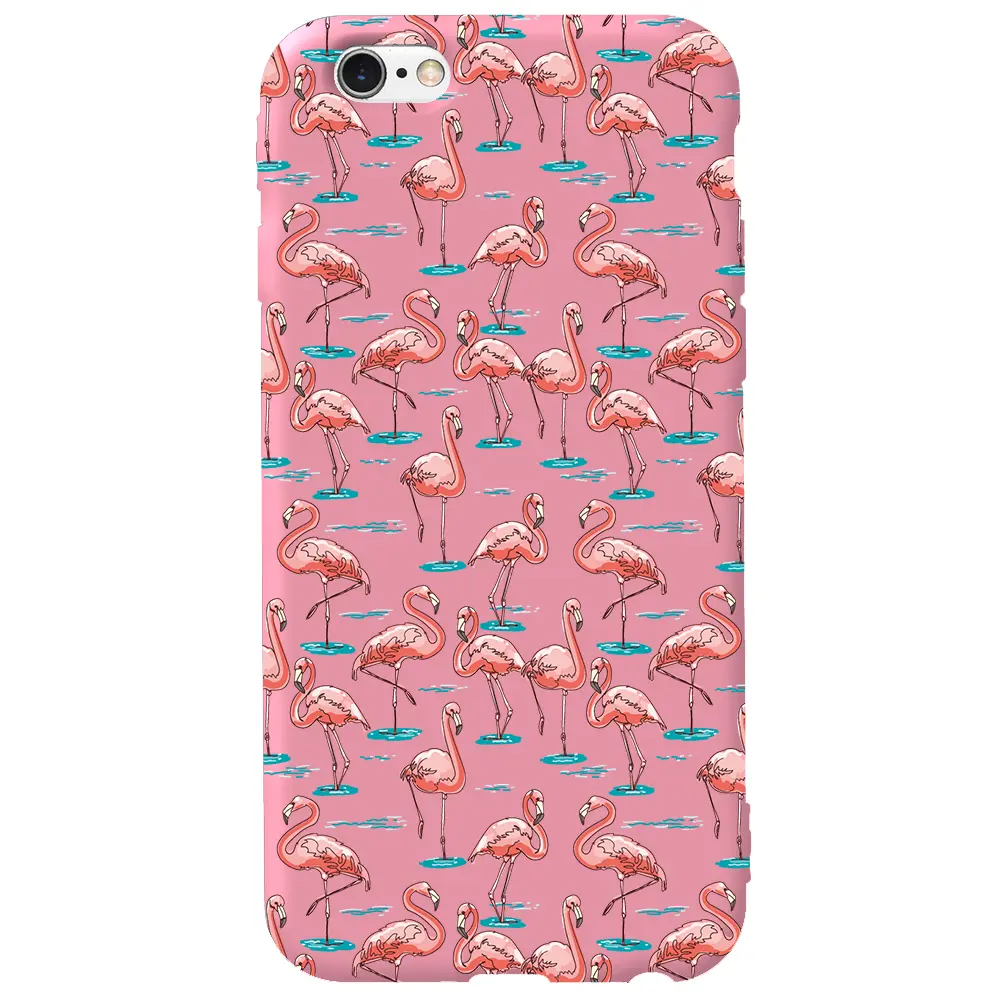 Apple iPhone 6S Pembe Renkli Silikon Telefon Kılıfı - Flamingolar