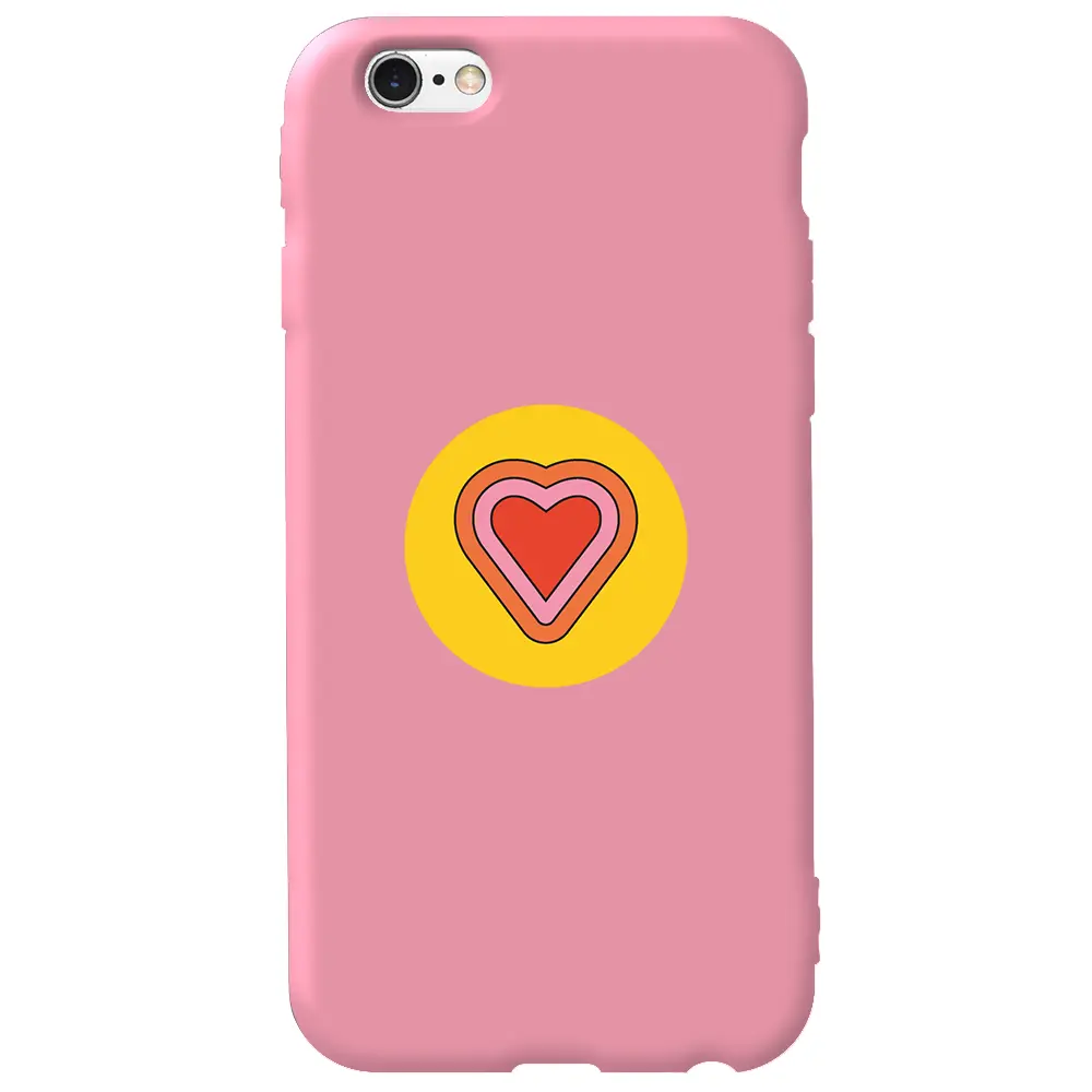Apple iPhone 6S Pembe Renkli Silikon Telefon Kılıfı - Kalp