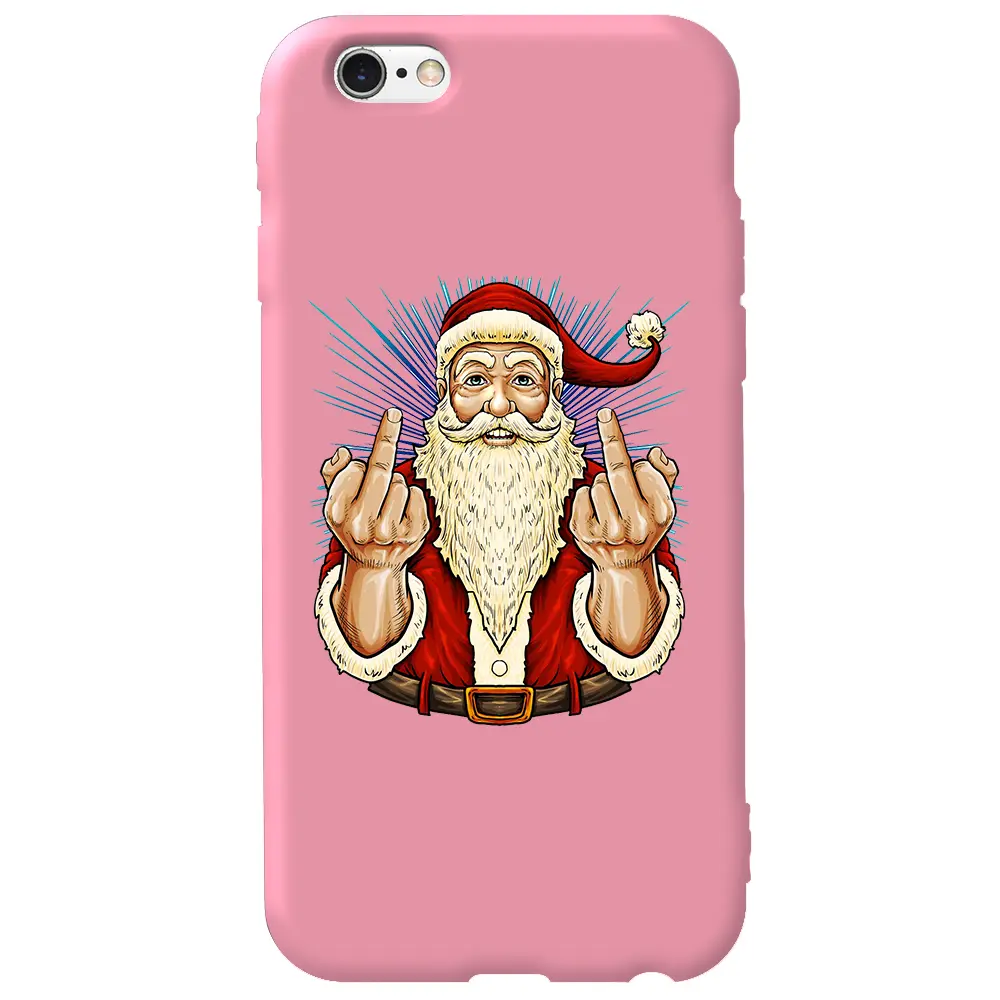 Apple iPhone 6S Pembe Renkli Silikon Telefon Kılıfı - Naughty Santa