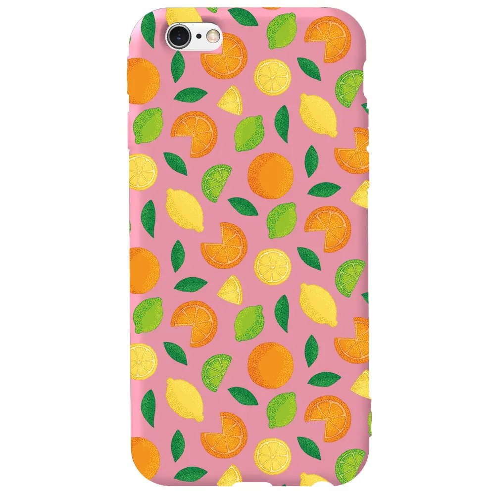 Apple iPhone 6S Pembe Renkli Silikon Telefon Kılıfı - Portakal Limon