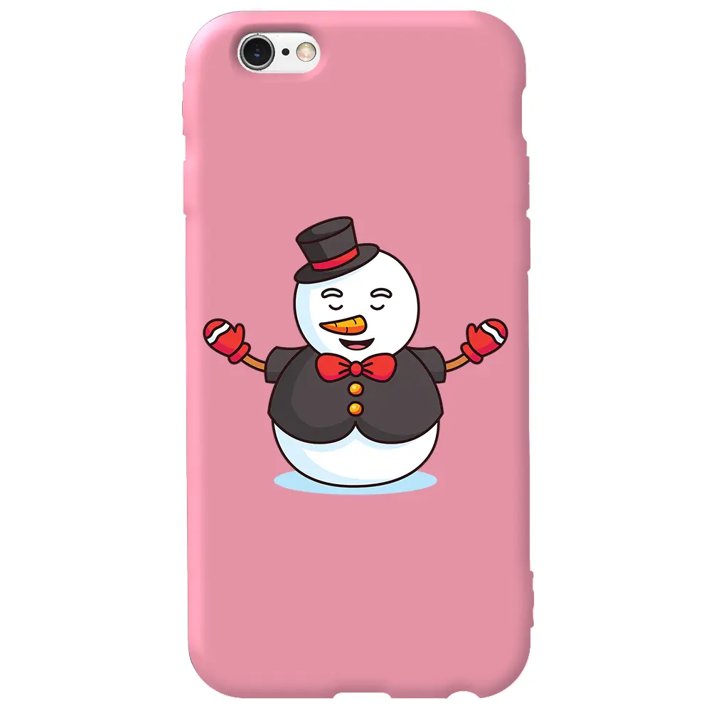 Apple iPhone 6S Pembe Renkli Silikon Telefon Kılıfı - Snowman in Suit