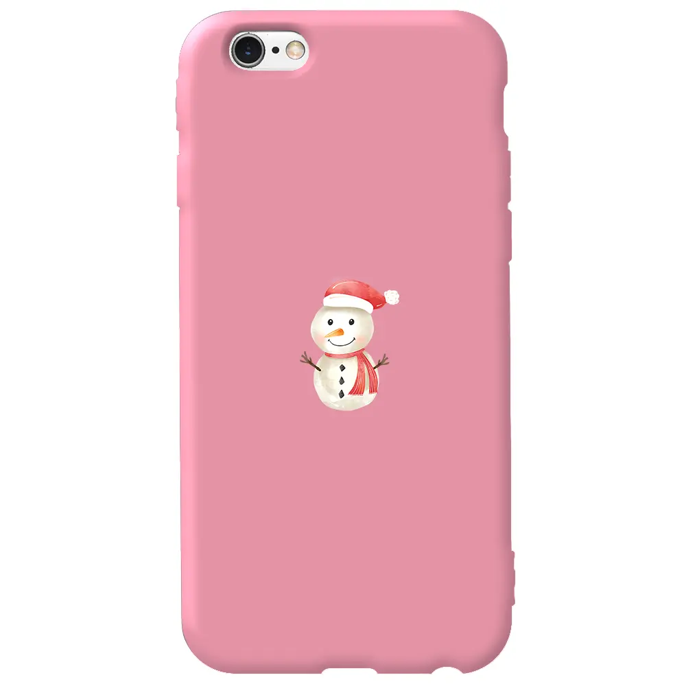 Apple iPhone 6S Pembe Renkli Silikon Telefon Kılıfı - Snowman