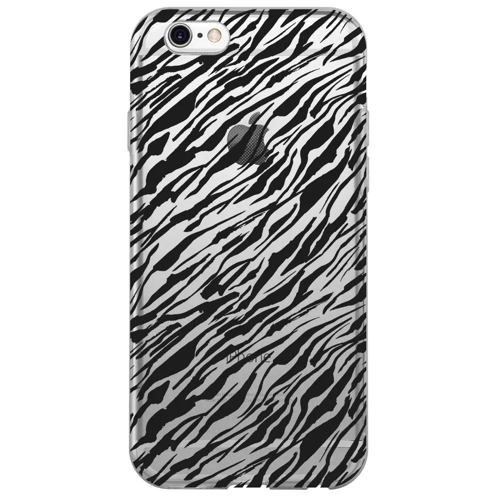 Apple iPhone 6S Şeffaf Telefon Kılıfı - Capraz Zebra Siyah