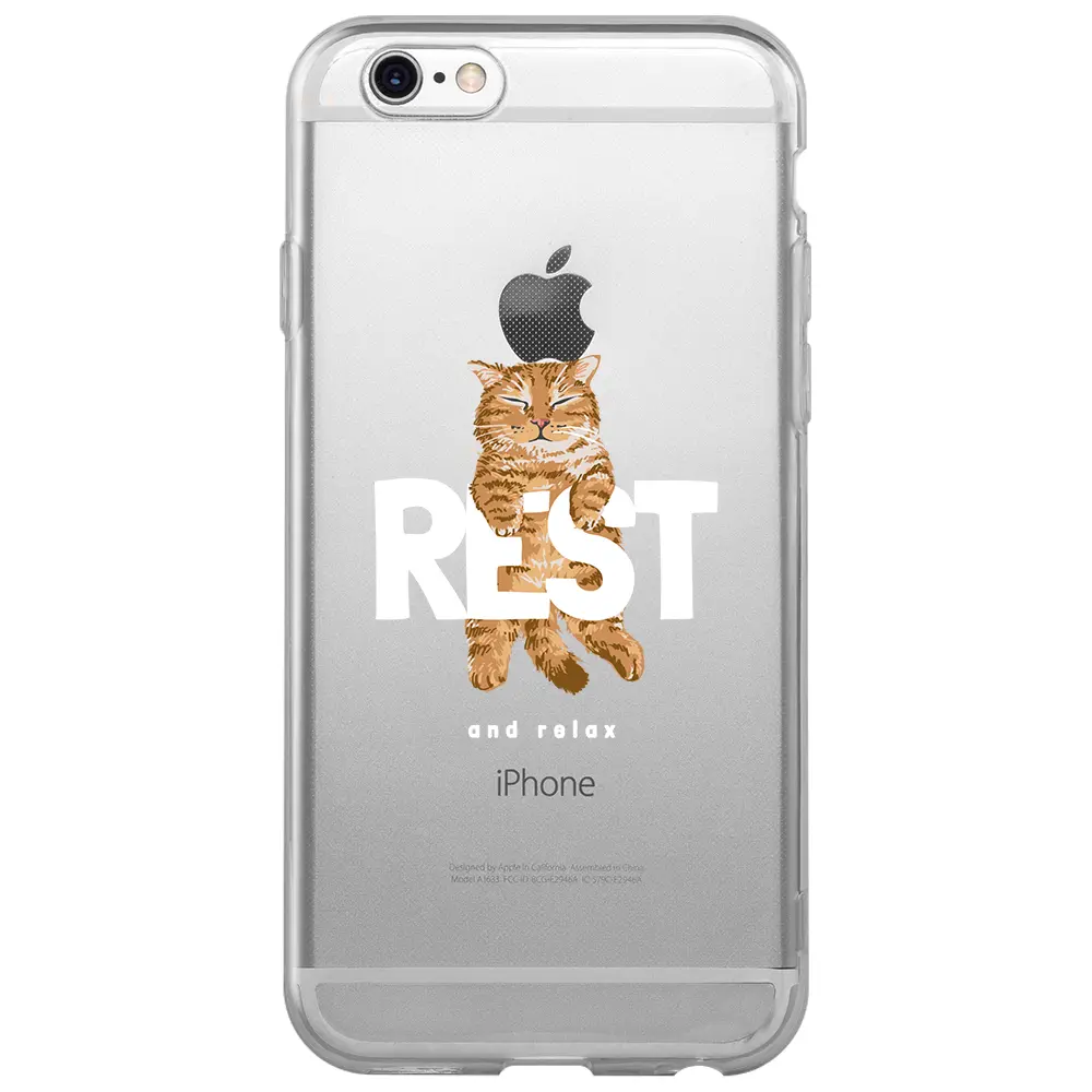 Apple iPhone 6S Şeffaf Telefon Kılıfı - Rest Kedi