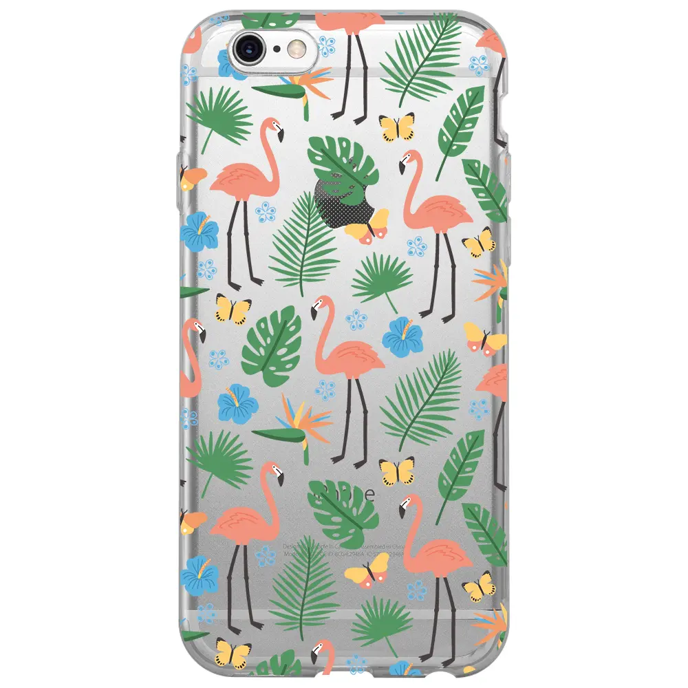 Apple iPhone 6S Şeffaf Telefon Kılıfı - Tropik Flamingo