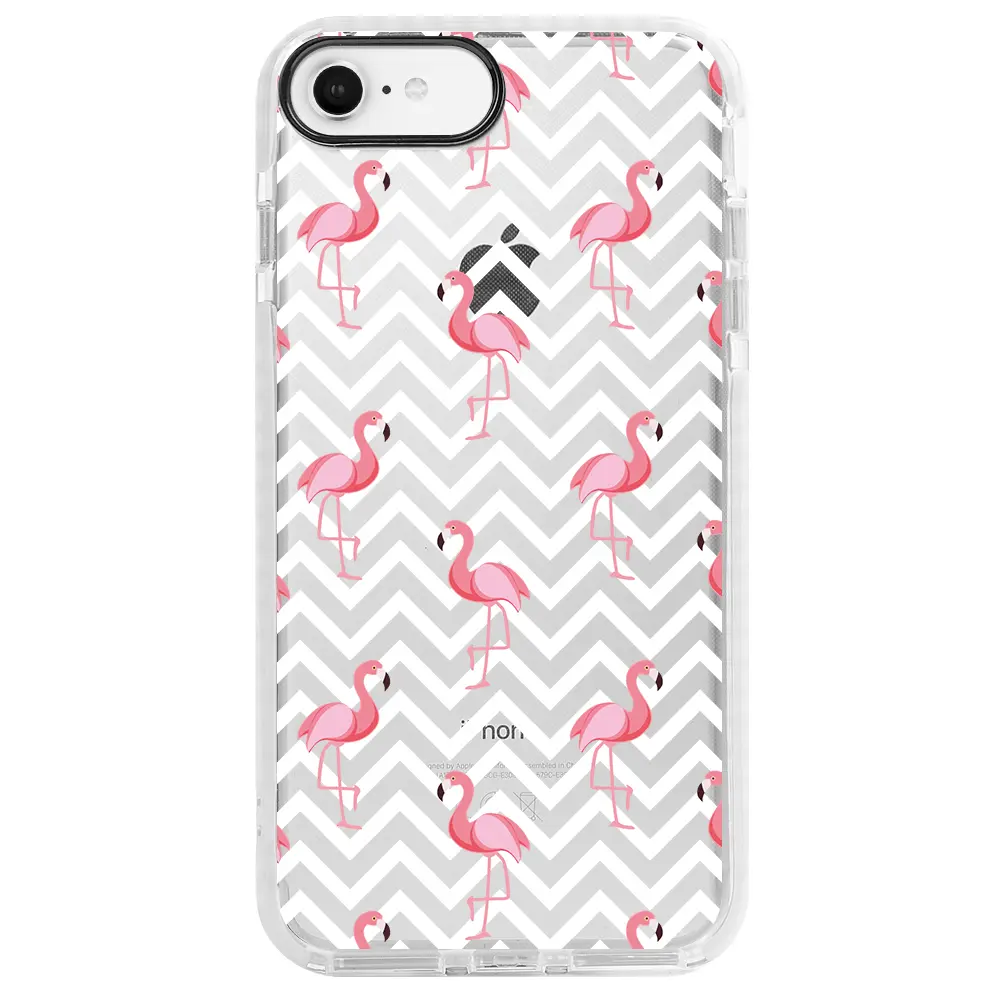 Apple iPhone 7 Beyaz Impact Premium Telefon Kılıfı - Desen ve Flamingo