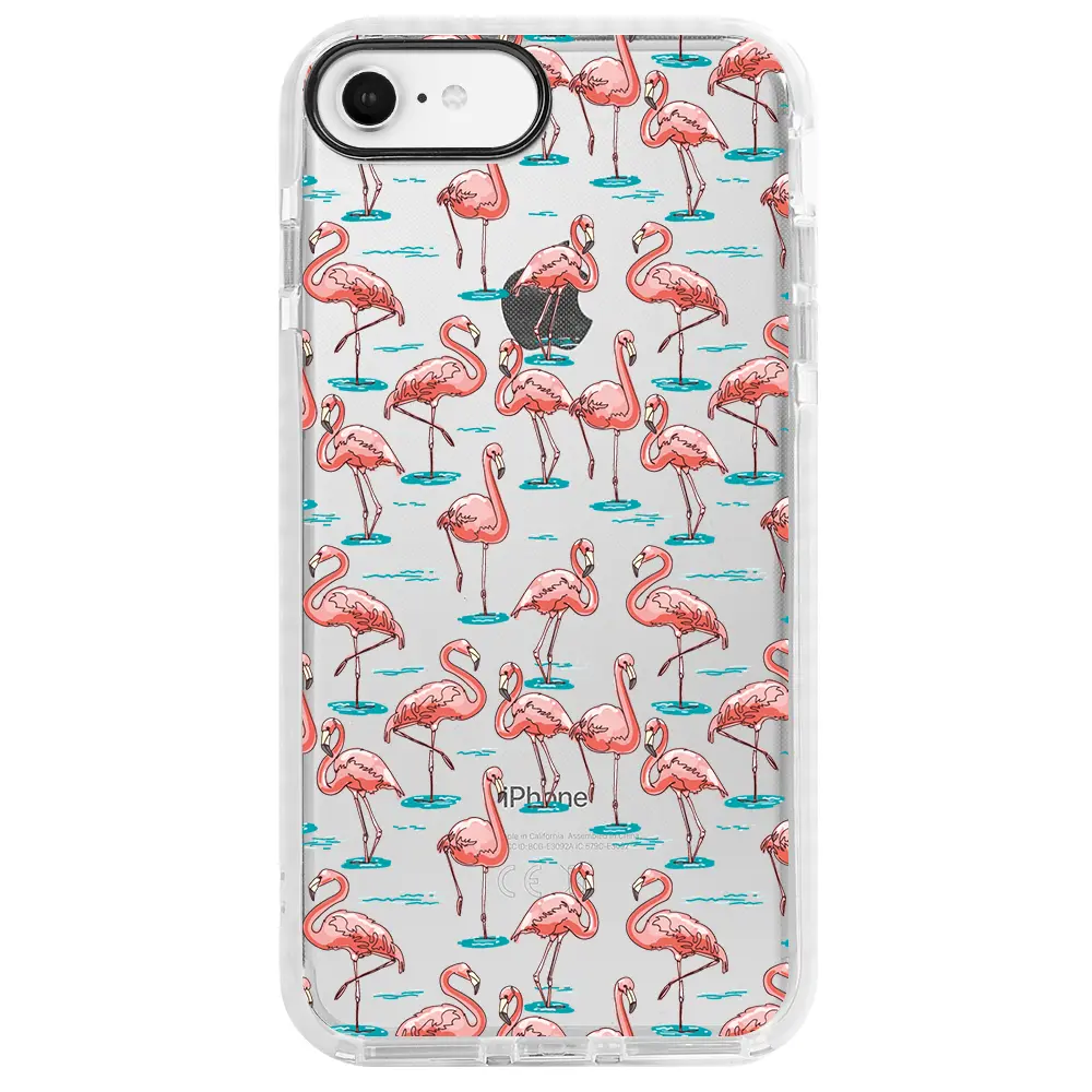 Apple iPhone 7 Beyaz Impact Premium Telefon Kılıfı - Flamingolar