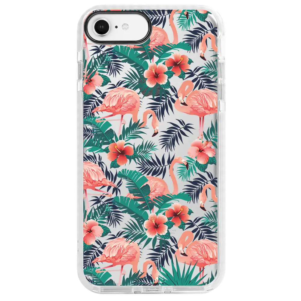 Apple iPhone 7 Beyaz Impact Premium Telefon Kılıfı - Leaf Flamingo