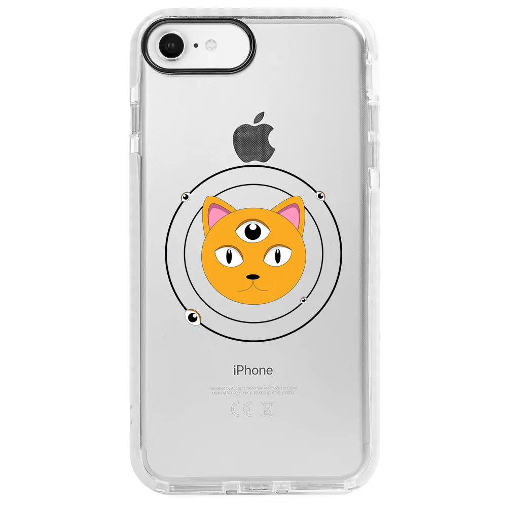 Apple iPhone 7 Beyaz Impact Premium Telefon Kılıfı - Üç Gözlü Kedi