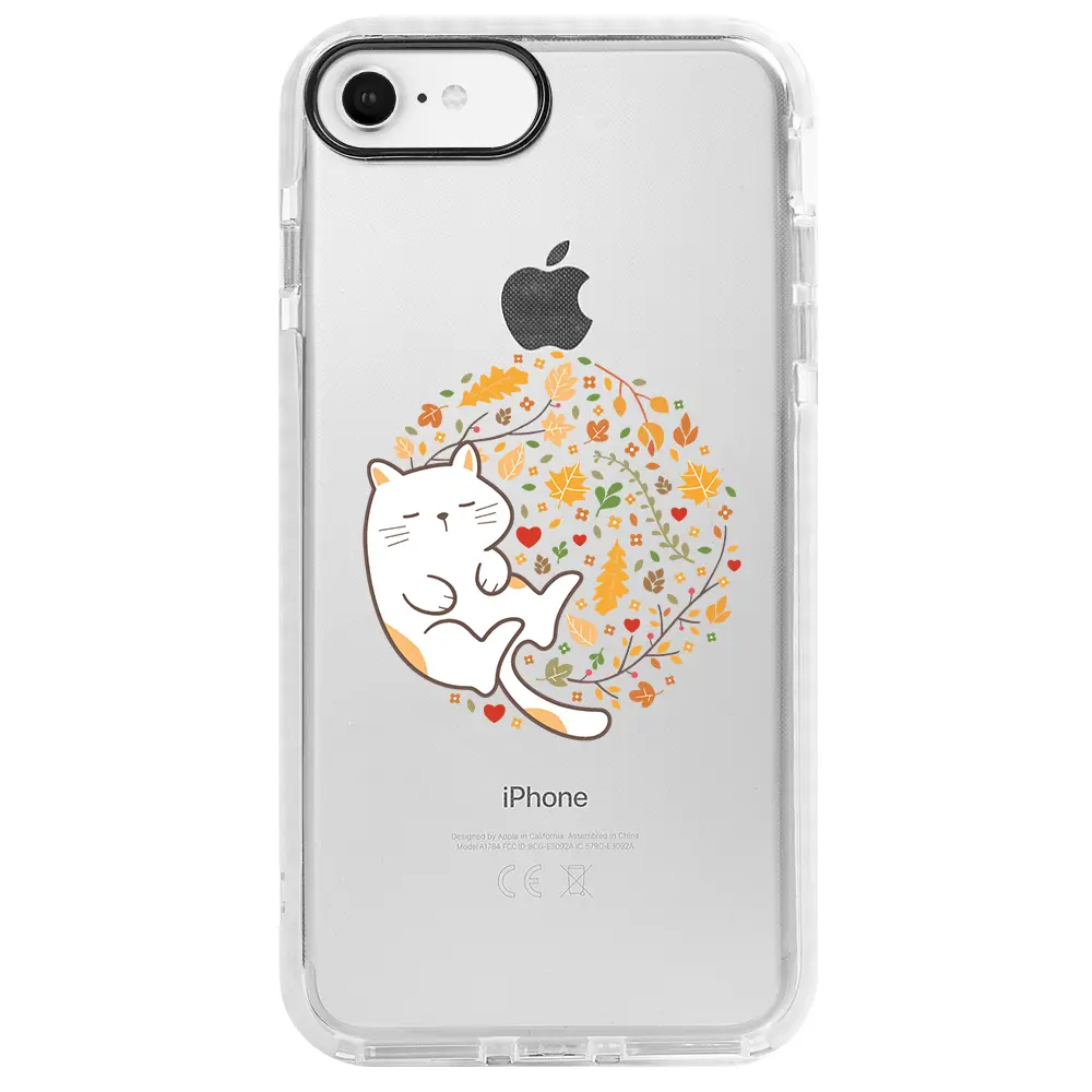 Apple iPhone 7 Beyaz Impact Premium Telefon Kılıfı - Uyuyan Kedi