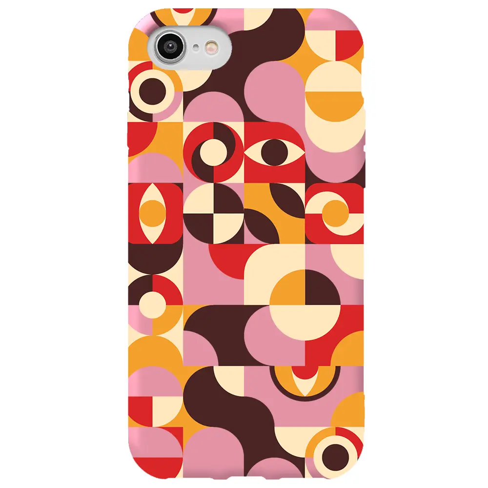 Apple iPhone 7 Pembe Renkli Silikon Telefon Kılıfı - Abstract Desen 4
