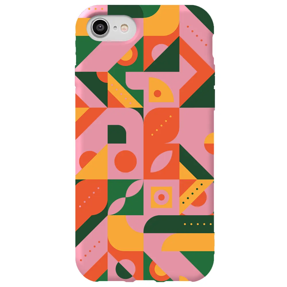 Apple iPhone 7 Pembe Renkli Silikon Telefon Kılıfı - Abstract Desen 8