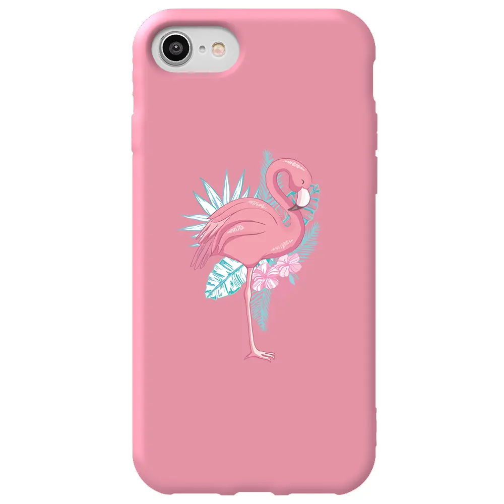 Apple iPhone 7 Pembe Renkli Silikon Telefon Kılıfı - Alone Flamingo