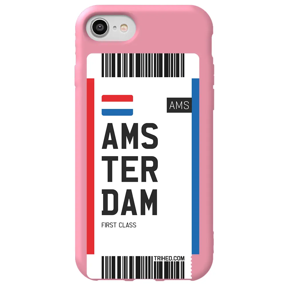 Apple iPhone 7 Pembe Renkli Silikon Telefon Kılıfı - Amsterdam Bileti
