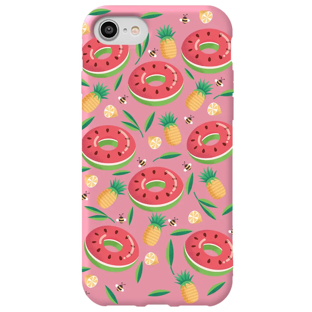 Apple iPhone 7 Pembe Renkli Silikon Telefon Kılıfı - Ananas Donut