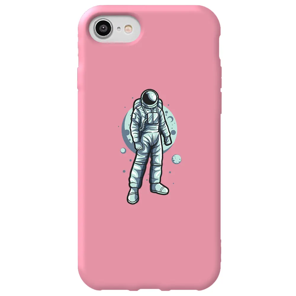 Apple iPhone 7 Pembe Renkli Silikon Telefon Kılıfı - Astronot