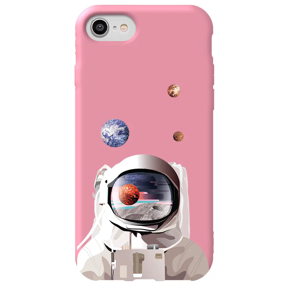 Apple iPhone 7 Pembe Renkli Silikon Telefon Kılıfı - Astronotun Gözünden