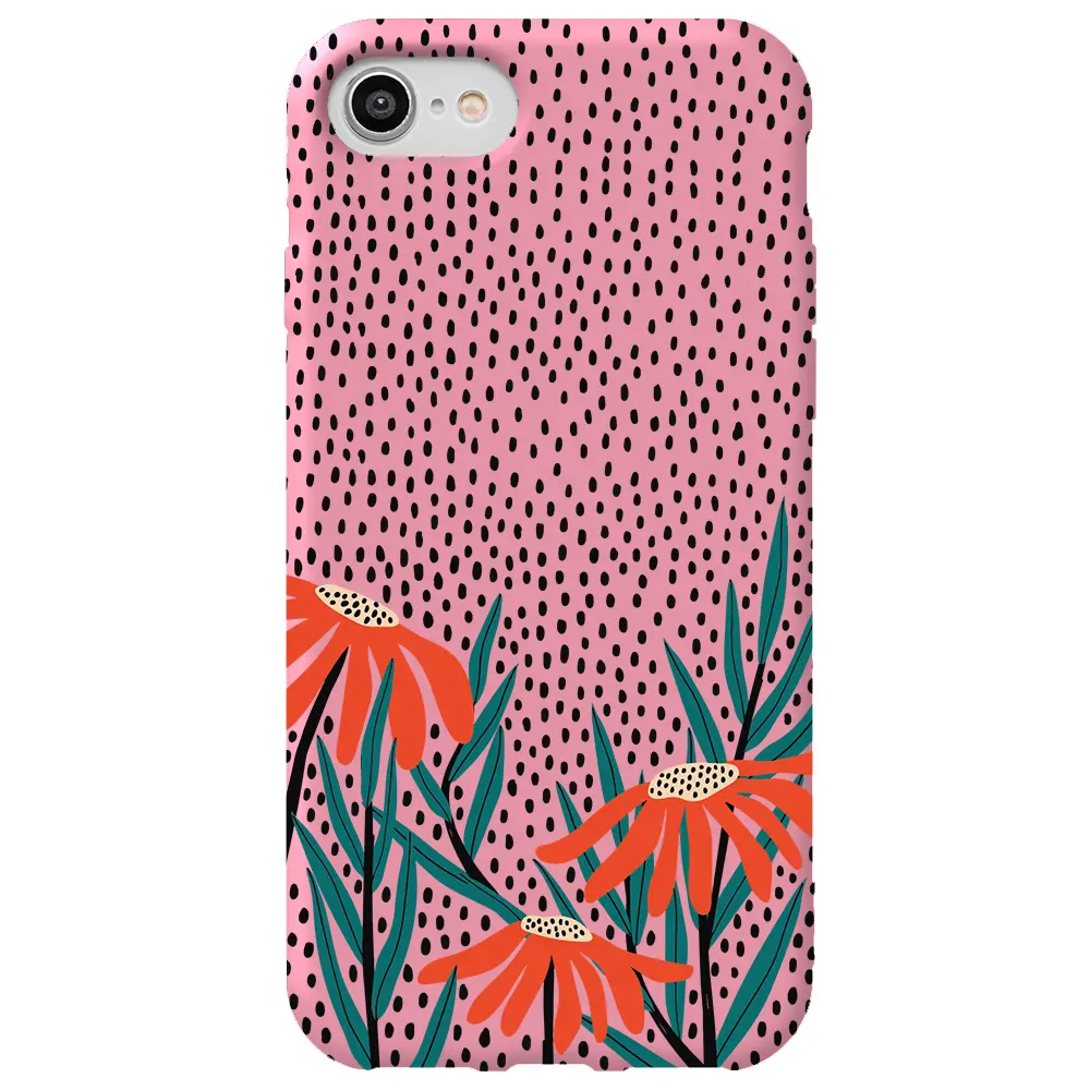 Apple iPhone 7 Pembe Renkli Silikon Telefon Kılıfı - Ay Çiçeği
