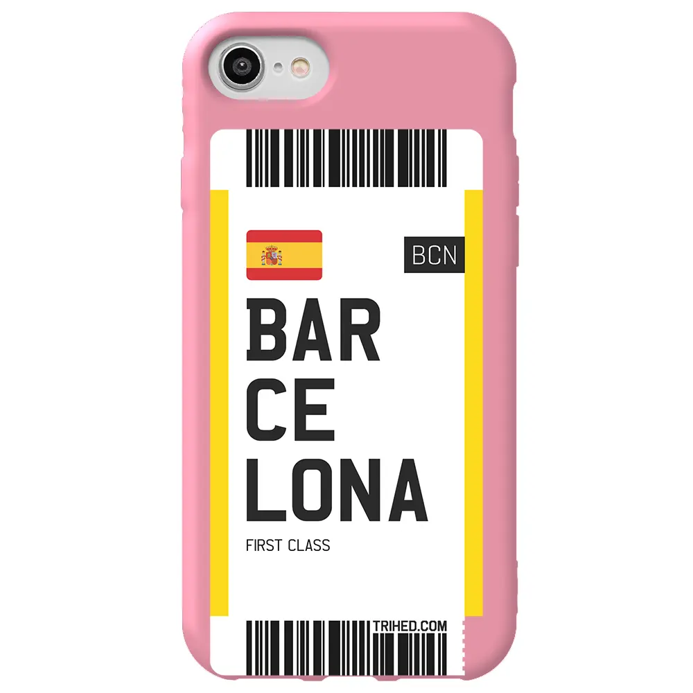Apple iPhone 7 Pembe Renkli Silikon Telefon Kılıfı - Barcelona Bileti