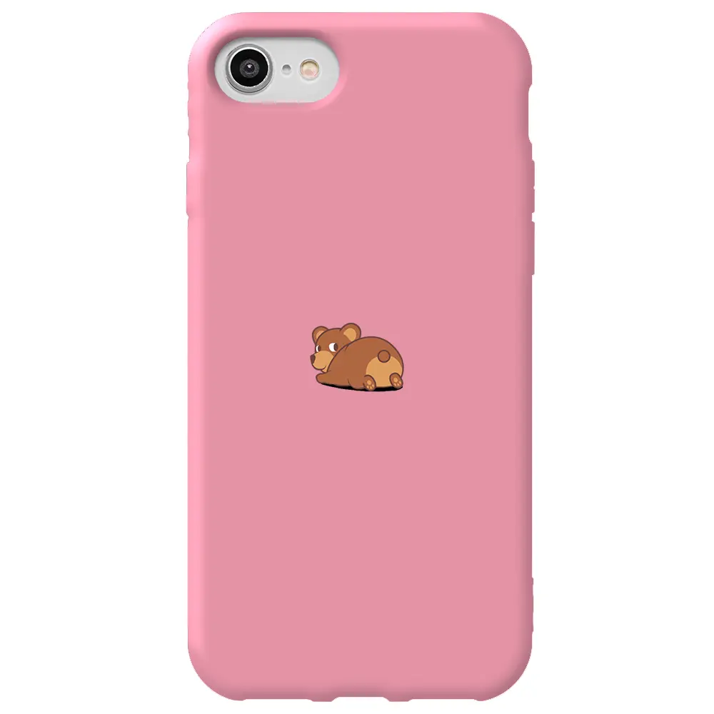 Apple iPhone 7 Pembe Renkli Silikon Telefon Kılıfı - Bear
