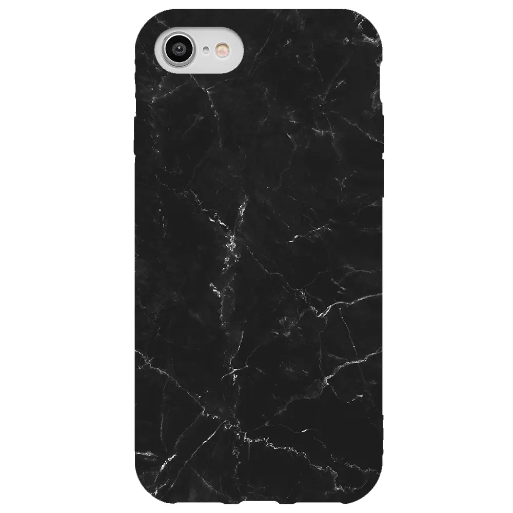 Apple iPhone 7 Pembe Renkli Silikon Telefon Kılıfı - Black Marble