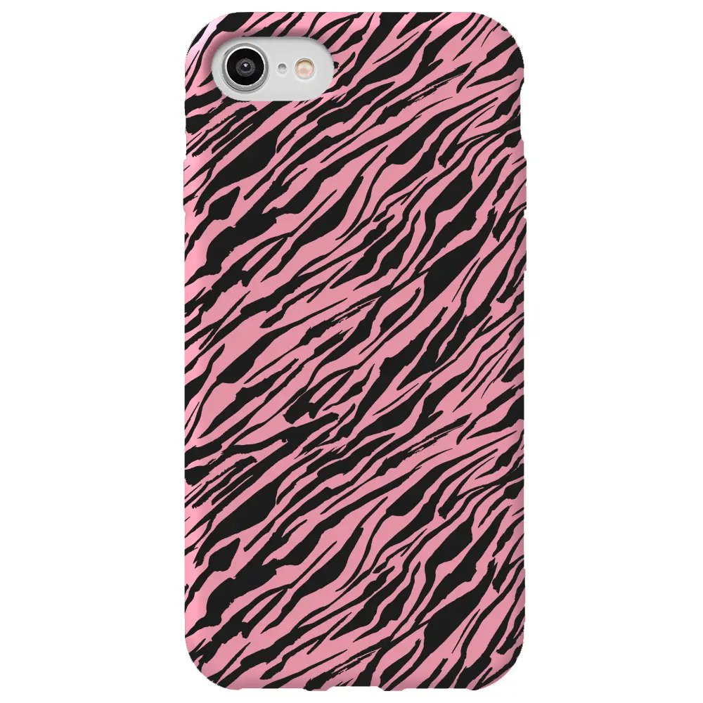 Apple iPhone 7 Pembe Renkli Silikon Telefon Kılıfı - Capraz Zebra Siyah