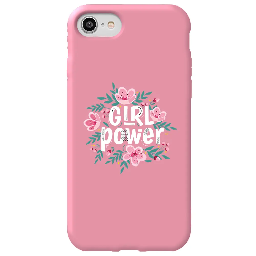 Apple iPhone 7 Pembe Renkli Silikon Telefon Kılıfı - Çiçekli Girl Power