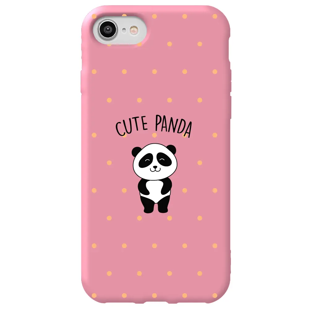 Apple iPhone 7 Pembe Renkli Silikon Telefon Kılıfı - Cute Panda